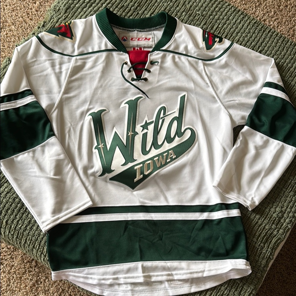 CCM Iowa Wild White and Green Hockey Jersey